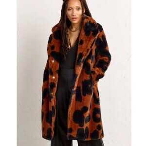 Stoosh Cowhide Print Faux Fur Coat in Brown and Black
